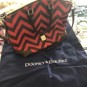 Authentic Dooney bag. Dark brown and red. Almost perfect condition.